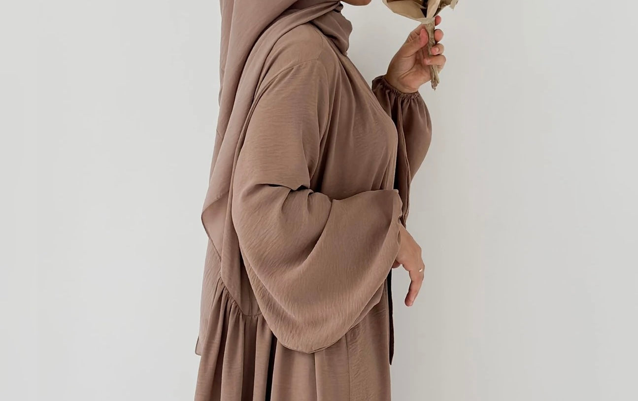 Tabassum-Four-Piece Abaya Set-Dark Nude