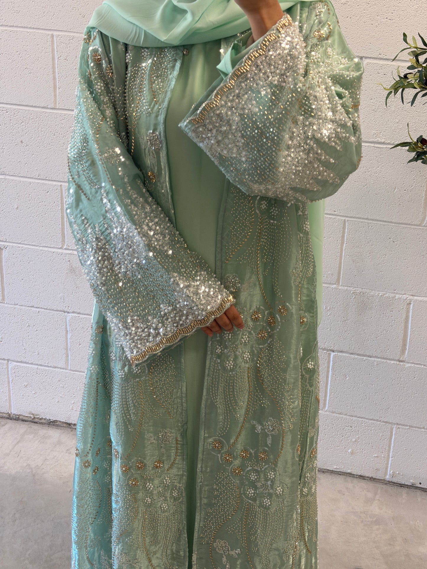 Liyana-Organza Embellished Abaya-Three-piece
