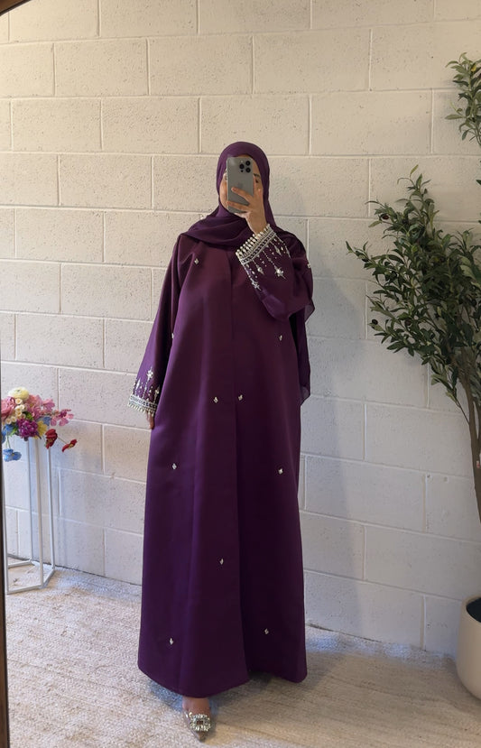 Nora-Three Piece Abaya Set-Dark purple