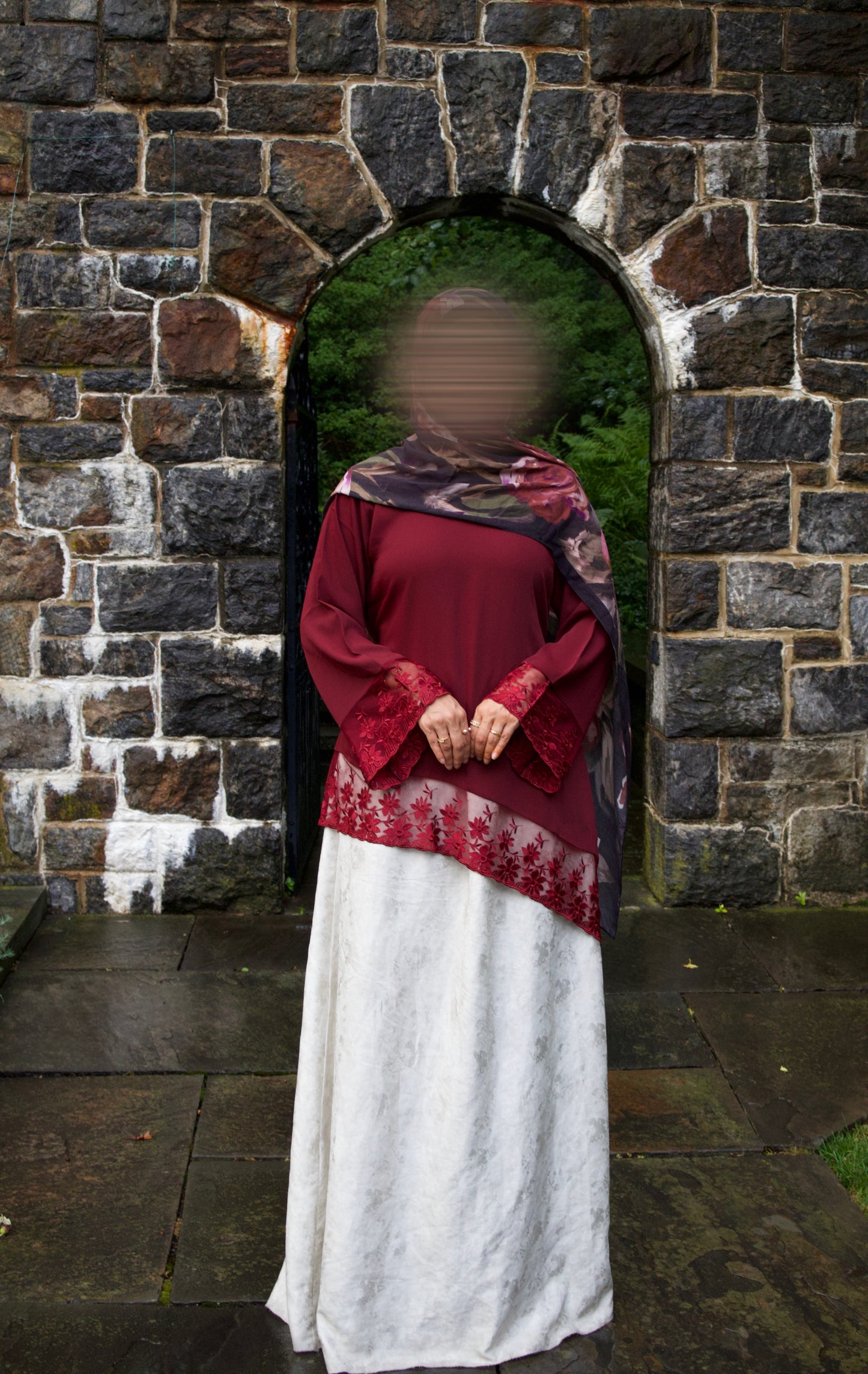 Ella- Asymmetrical-Lace Top-Maroon