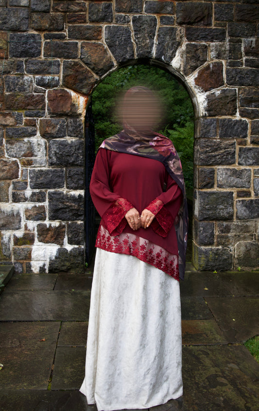 Ella- Asymmetrical-Lace Top-Maroon