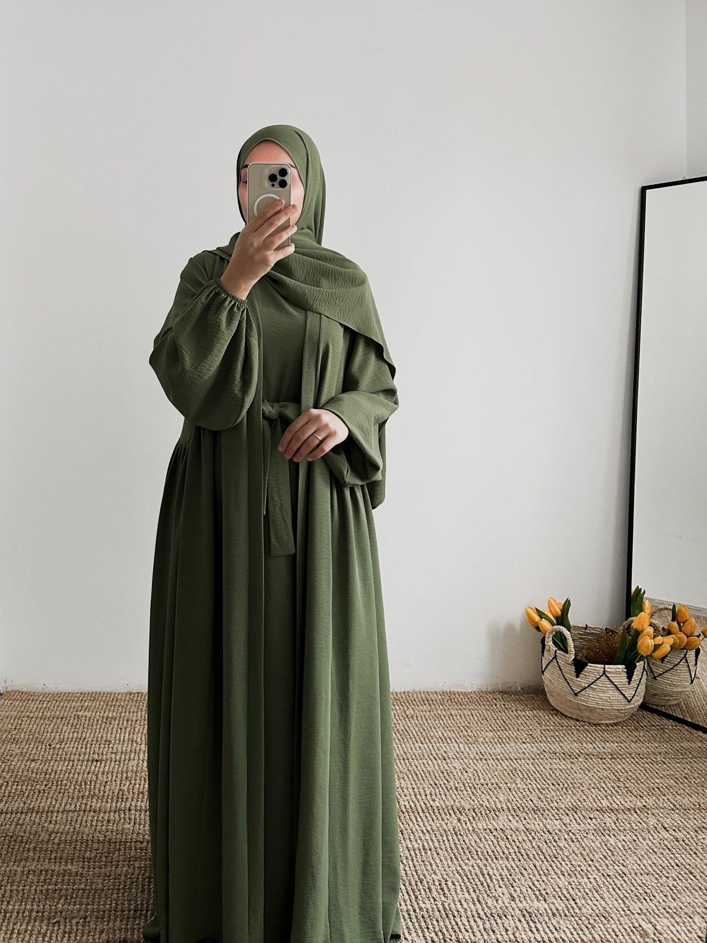 Tabassum-Four-Piece Abaya Set-Olive