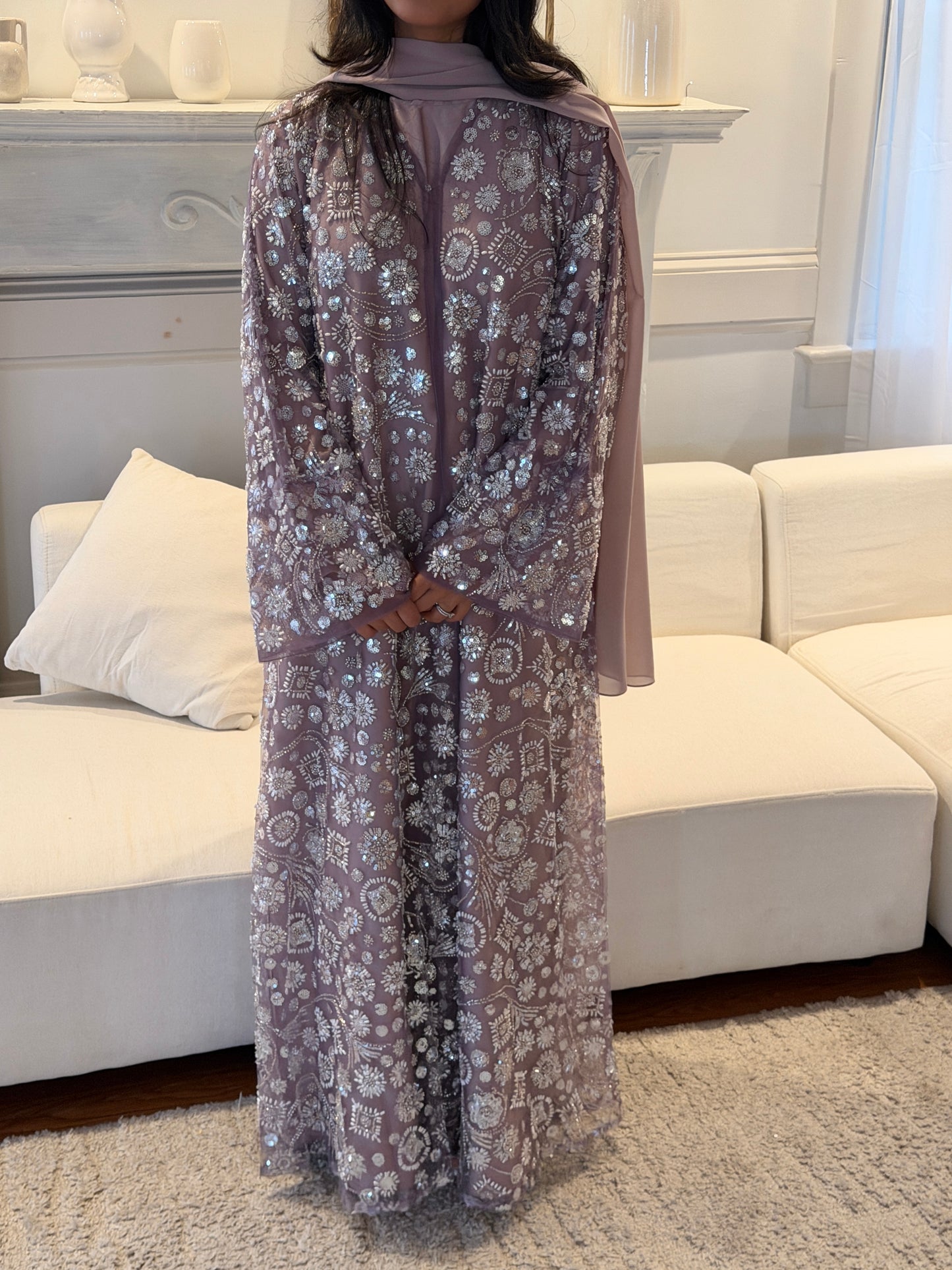 Roya-Heavily embellished-Abaya Set-Dusty Mauve