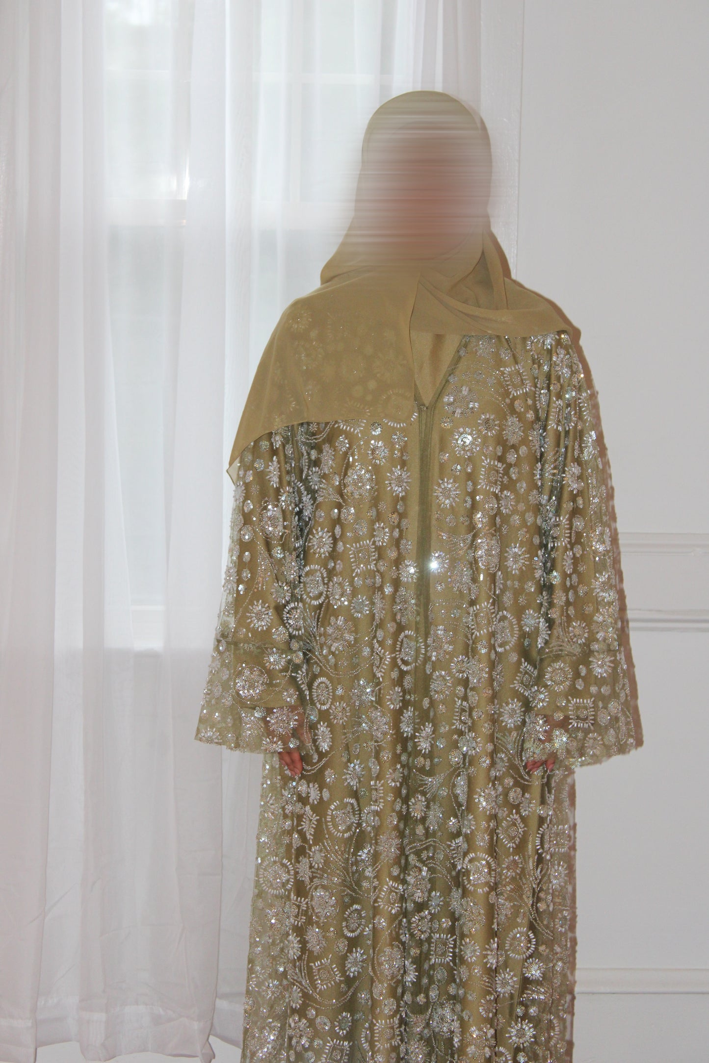Roya-Heavily embellished-Abaya Set-Camo Yellow