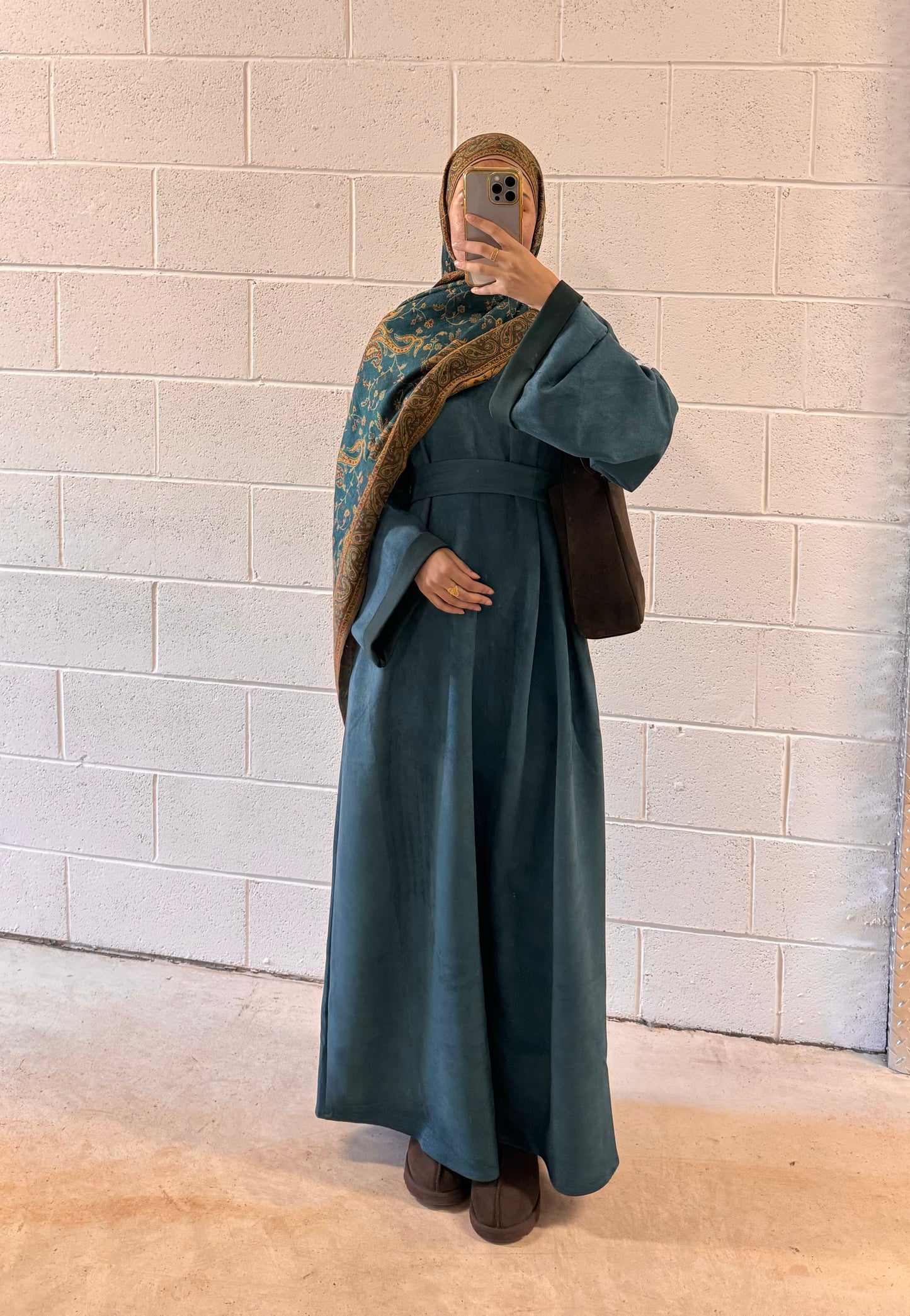 Haya-Suede Winter Abaya-Dark Teal