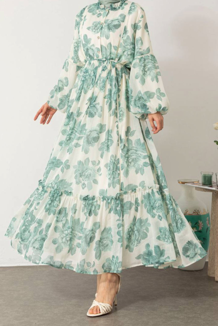 Chiffon Maxi Dress-Spring Torquoise