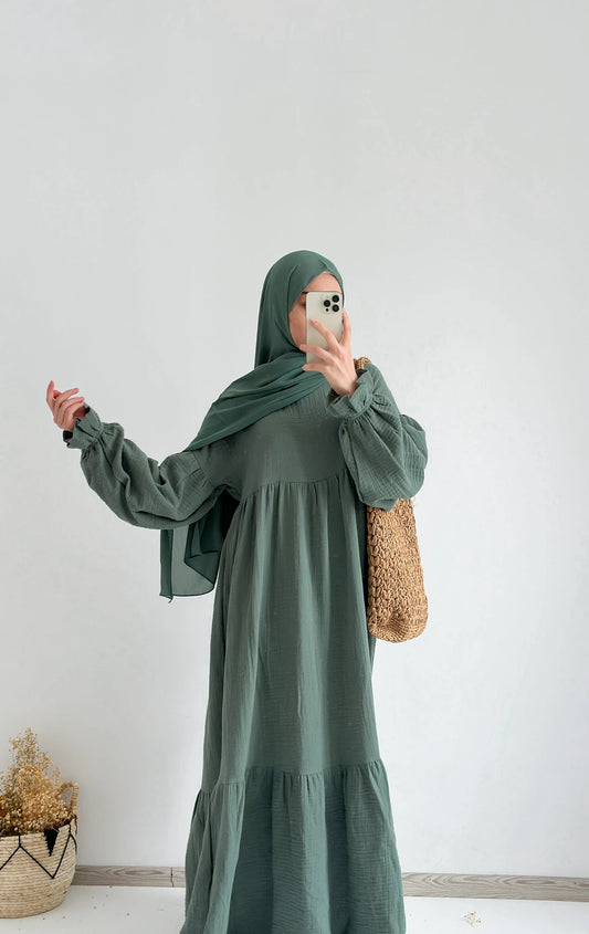 Muslin Maxi Dress-Green