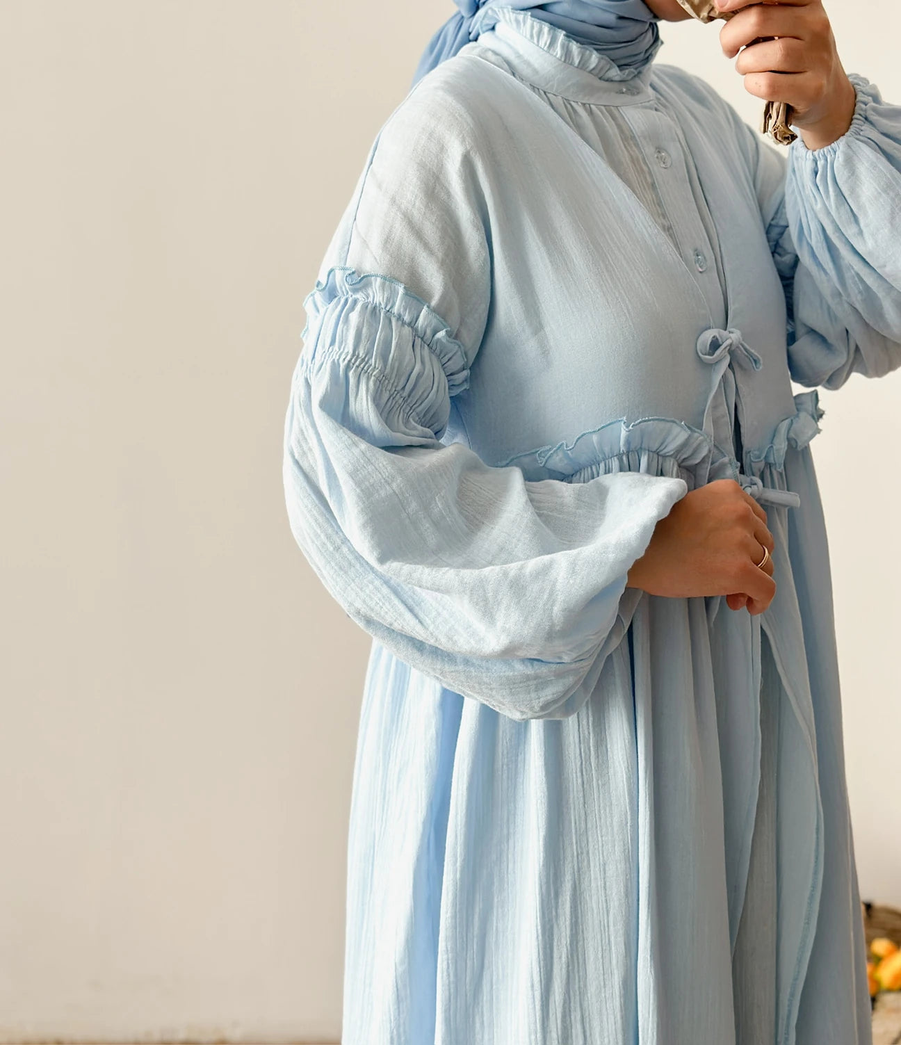 Vintage Muslin Two-piece dress-Baby blue