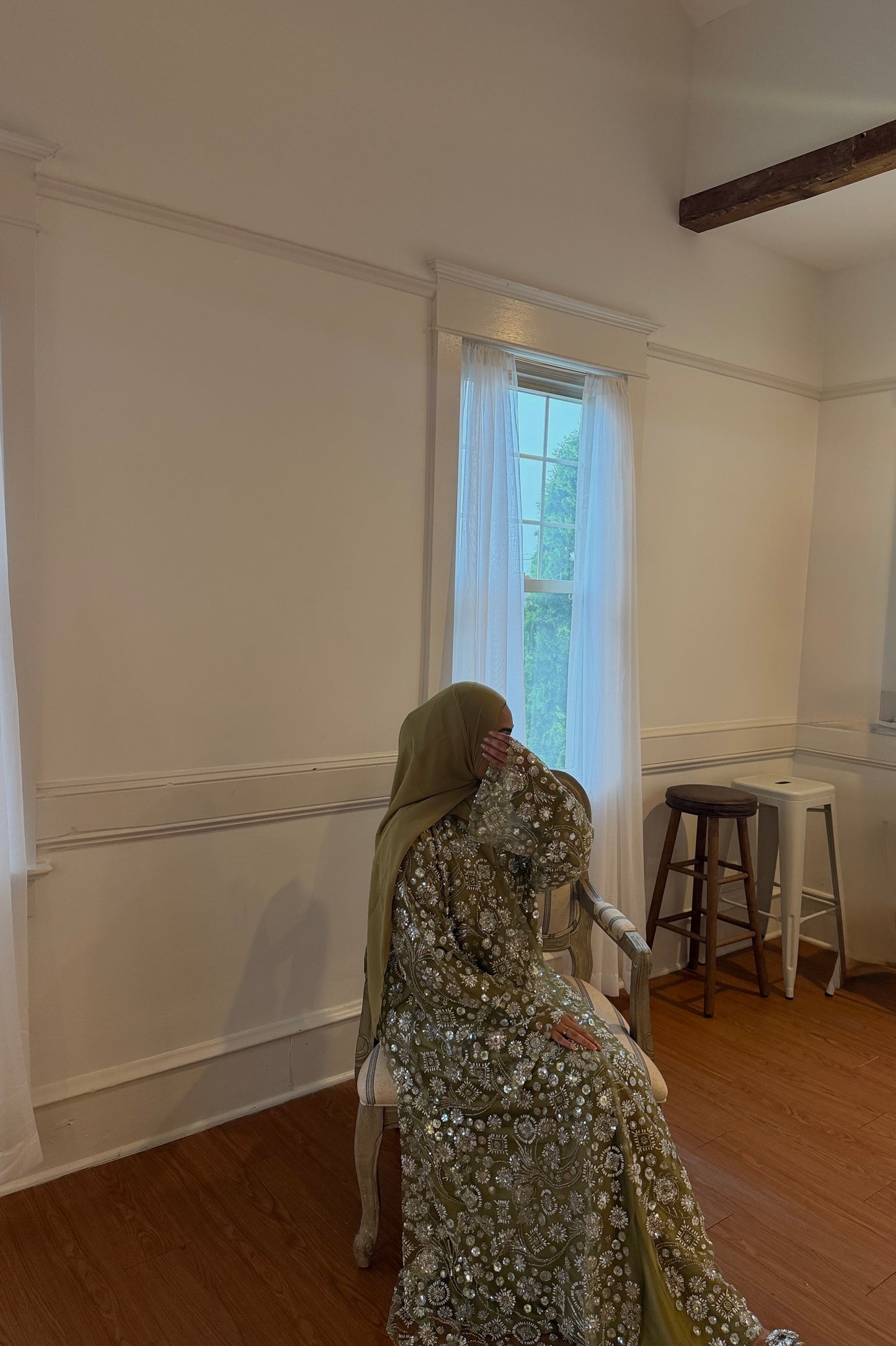 Roya-Heavily embellished-Abaya Set-Camo Yellow