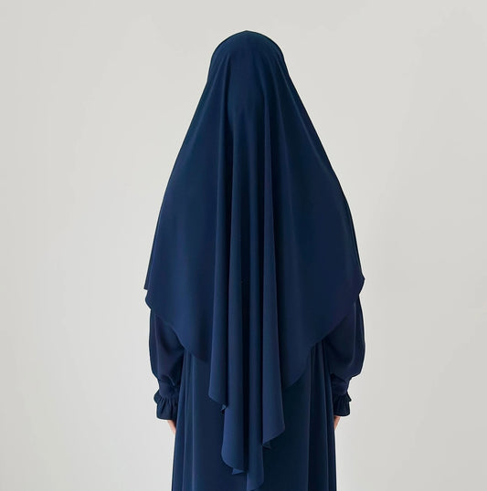 Maryam- Silk Dress+Khimar Set-Navy