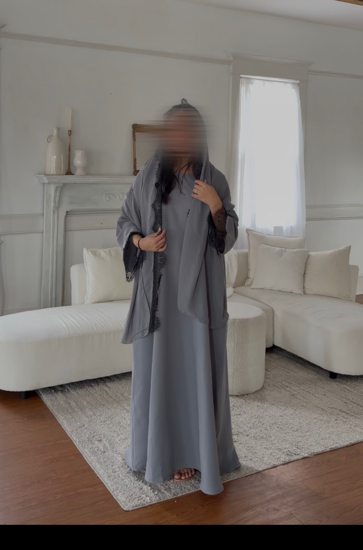 Rania-Abaya Crepe Set-State Gray