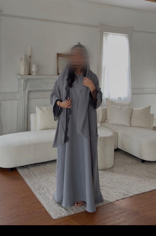 Rania-Abaya Crepe Set-State Gray