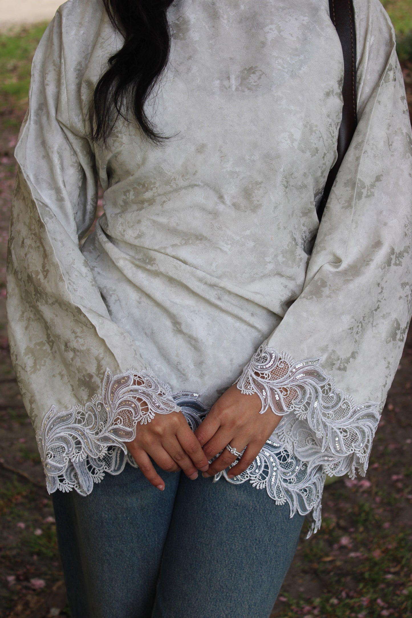 Ella- Asymmetrical-Lace Top-Powder
