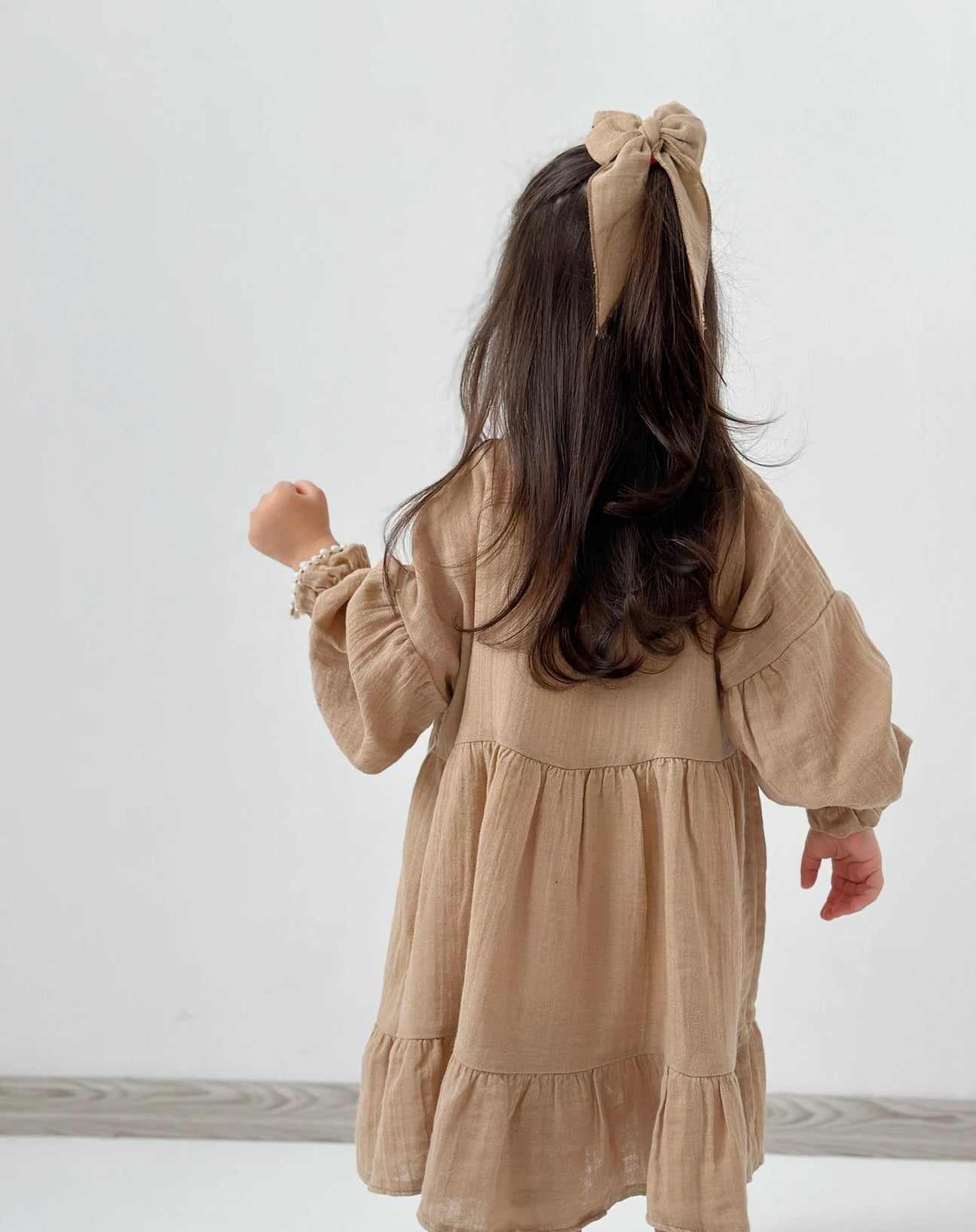 ladies tan dress Baby Girl Dress+Bow-Tan