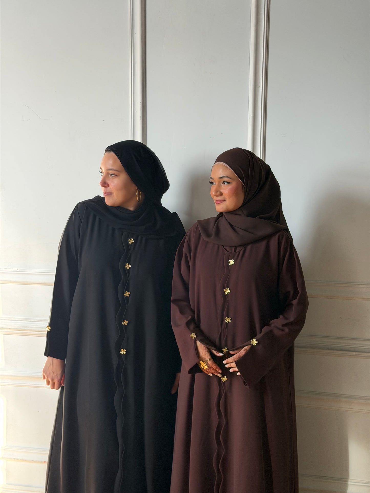 Aleena-Gold button-Abaya set-Black