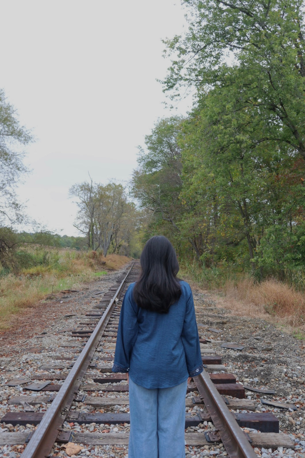 Hana-Handwork Blouse- Denim Blue
