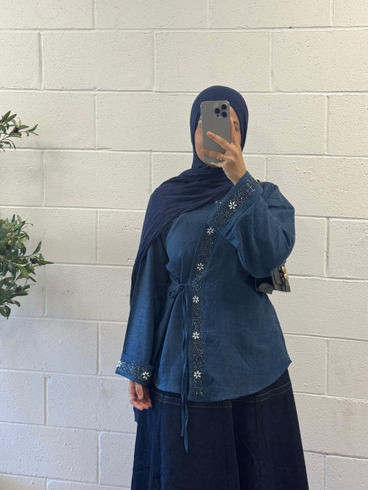 Hana-Handwork Blouse- Denim Blue