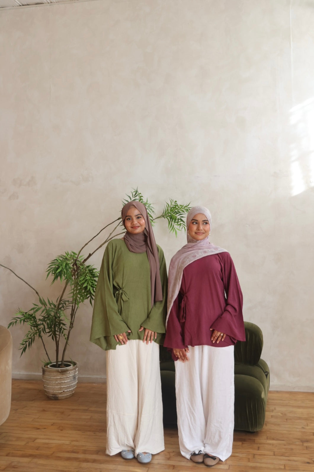 Tie Front Top- Wide Sleeves-Dull Magenta