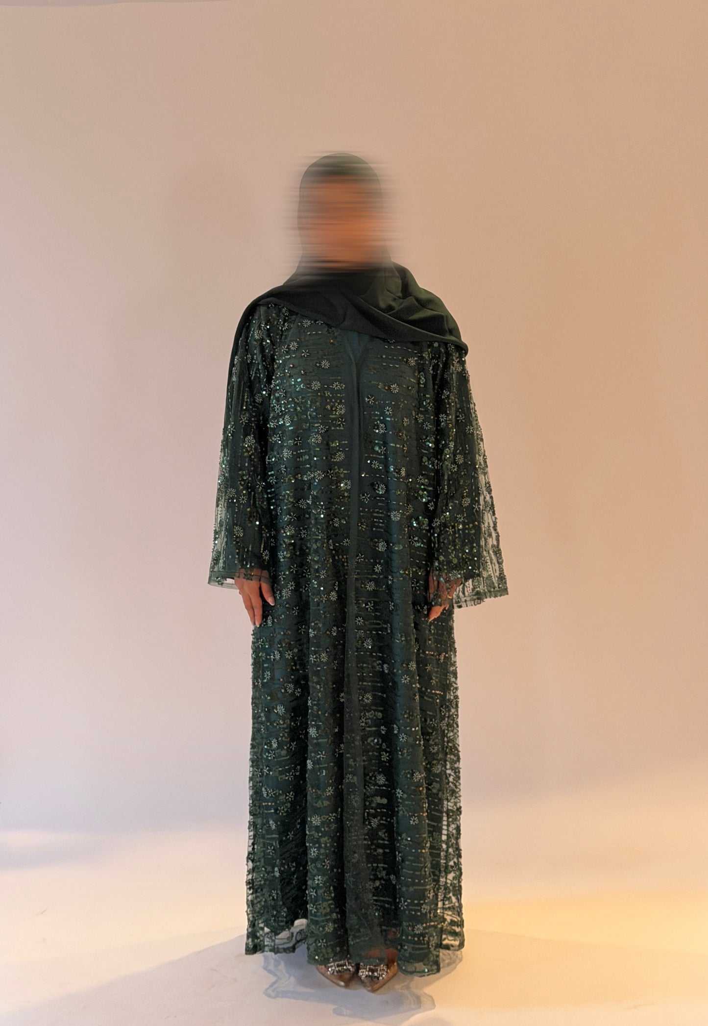 Roya-Heavily embellished-Abaya Set-Dark Green