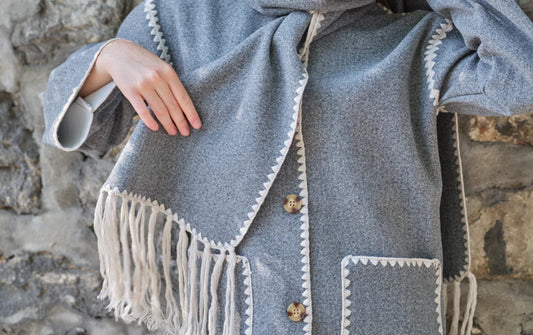 Crochet and Tassel Scarf Jacket-Gray