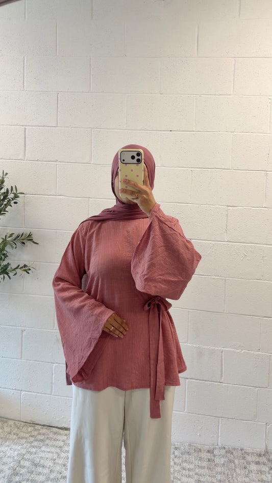 Rosalie Tie Top - Wide Sleeves-Dusty Rose