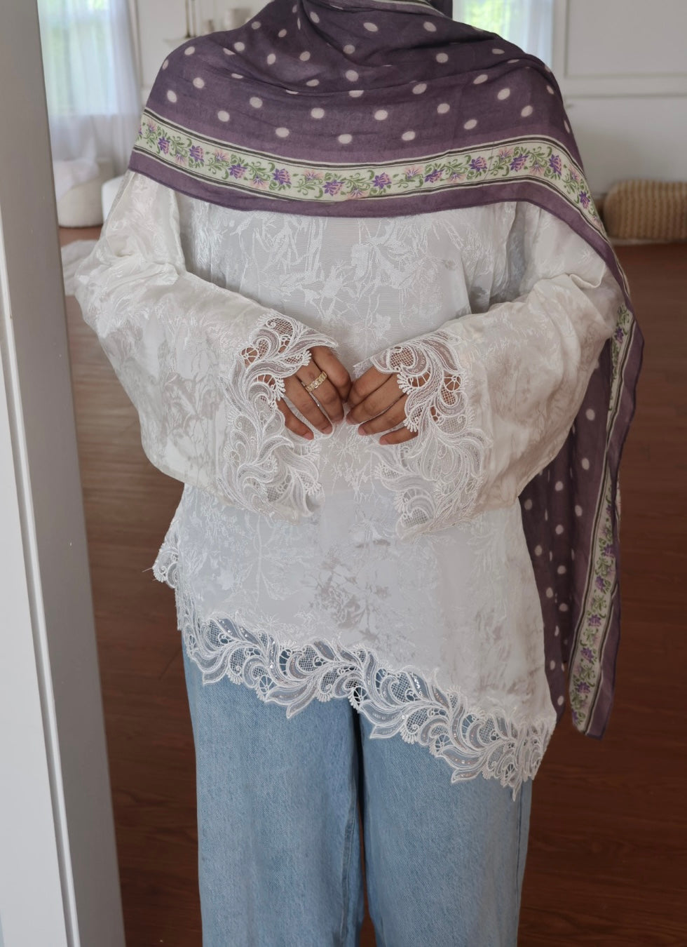 Ella- Asymmetrical-Lace Top-White