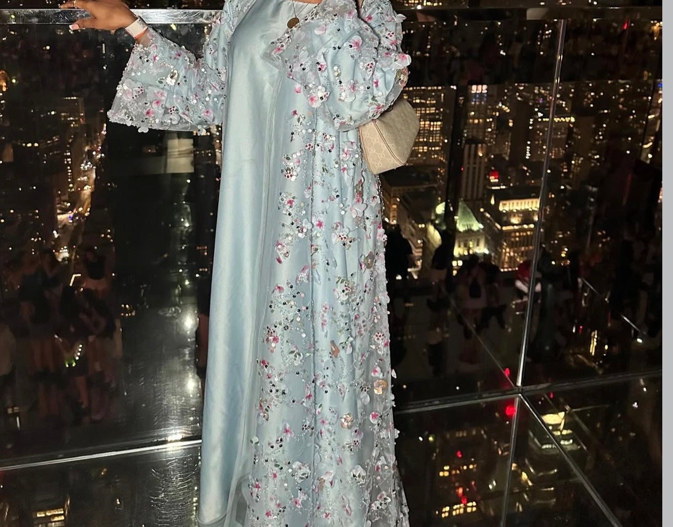 Nouri-Heavy Flower Work-Blue Abaya set