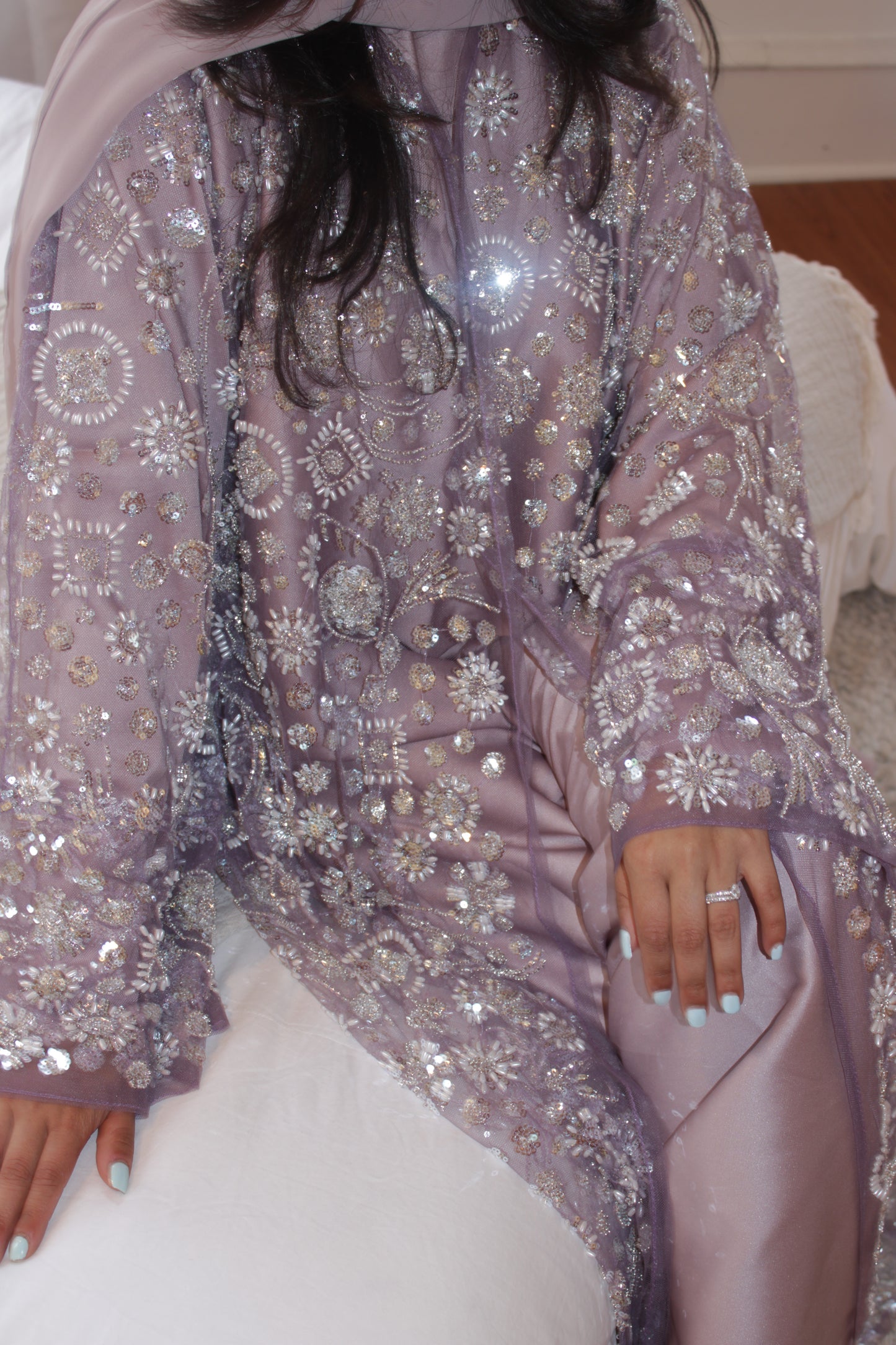 Roya-Heavily embellished-Abaya Set-Dusty Mauve