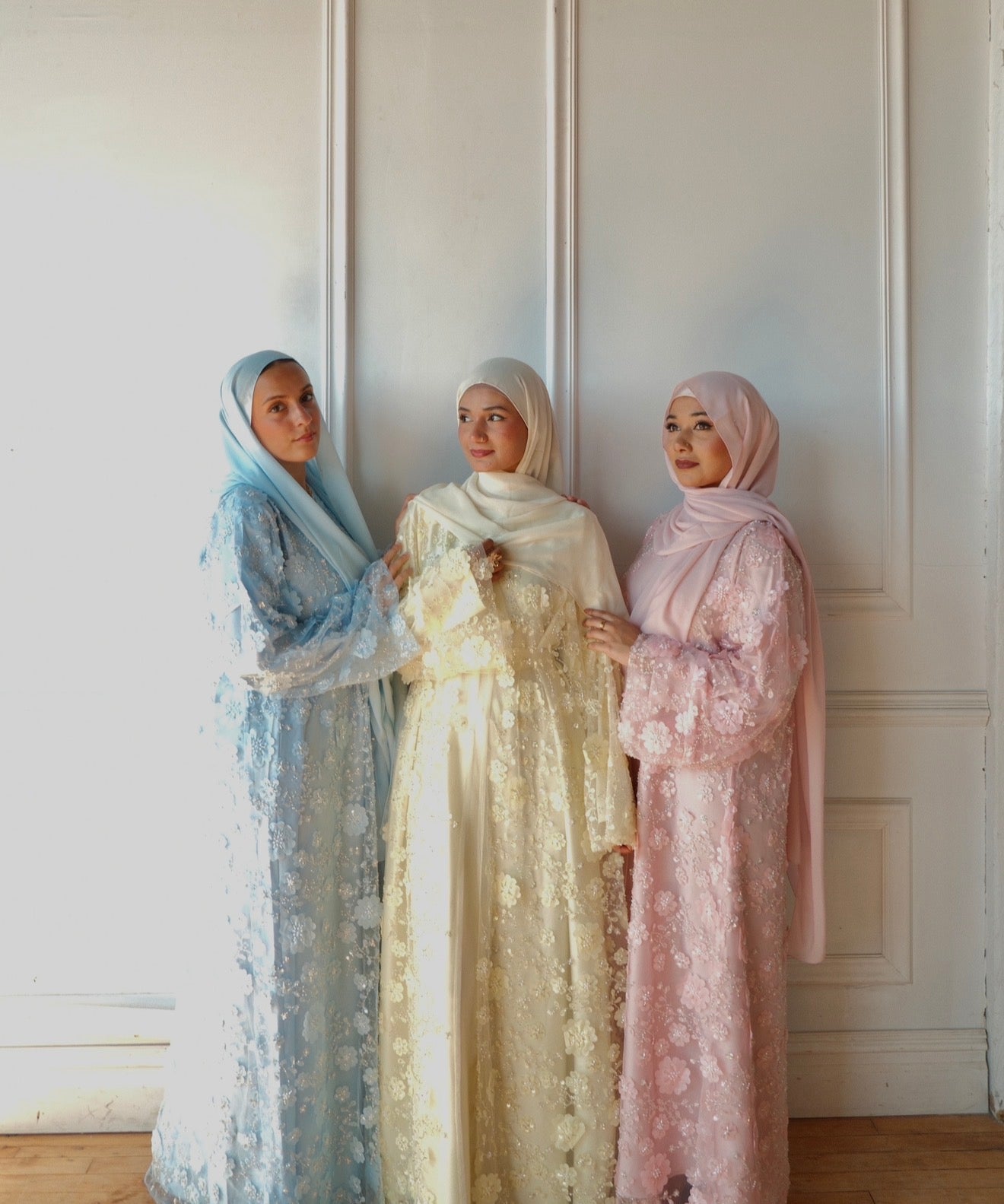 Malika-Heavy Work Flower Abaya - Blush