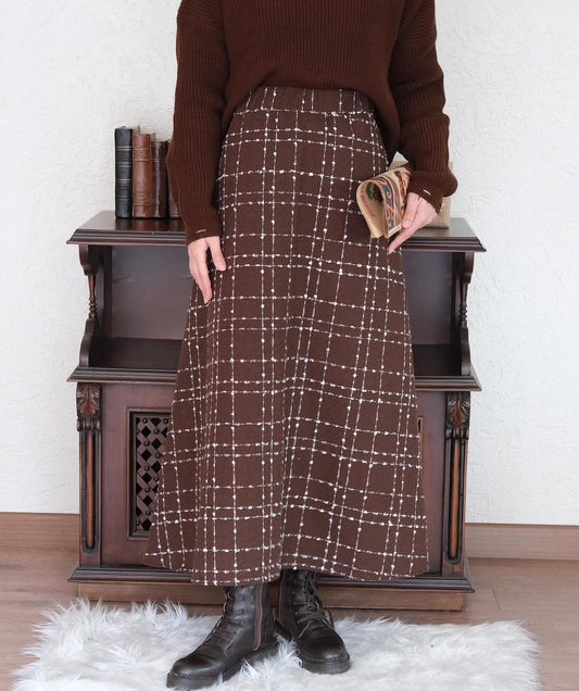 Brown Maxi Skirt- Tweed Fabric