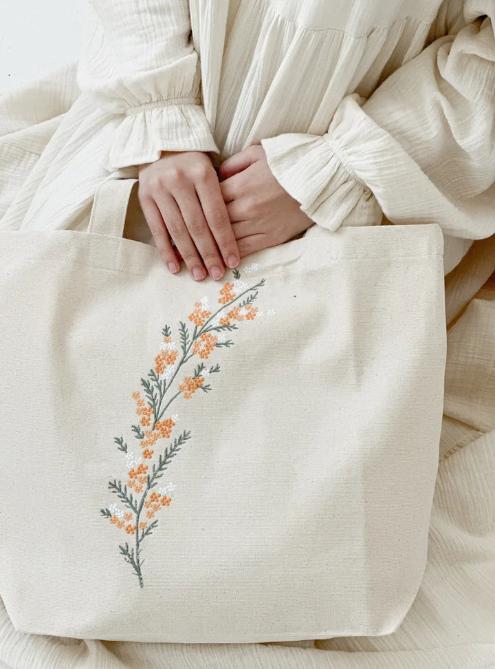 Embroidered-Tote bag-Natural Fabric
