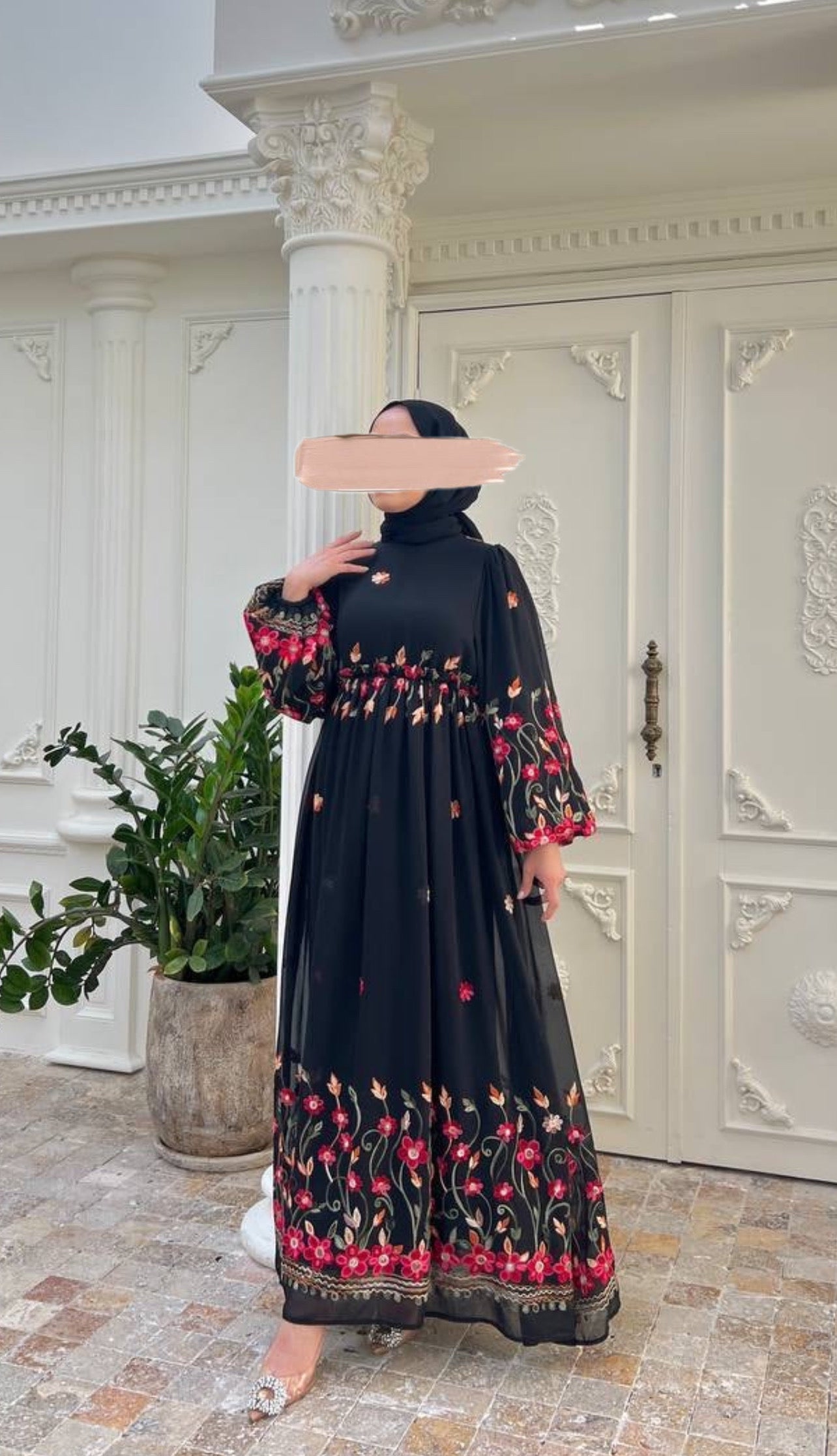 Ilham-Embroidered Black Dress