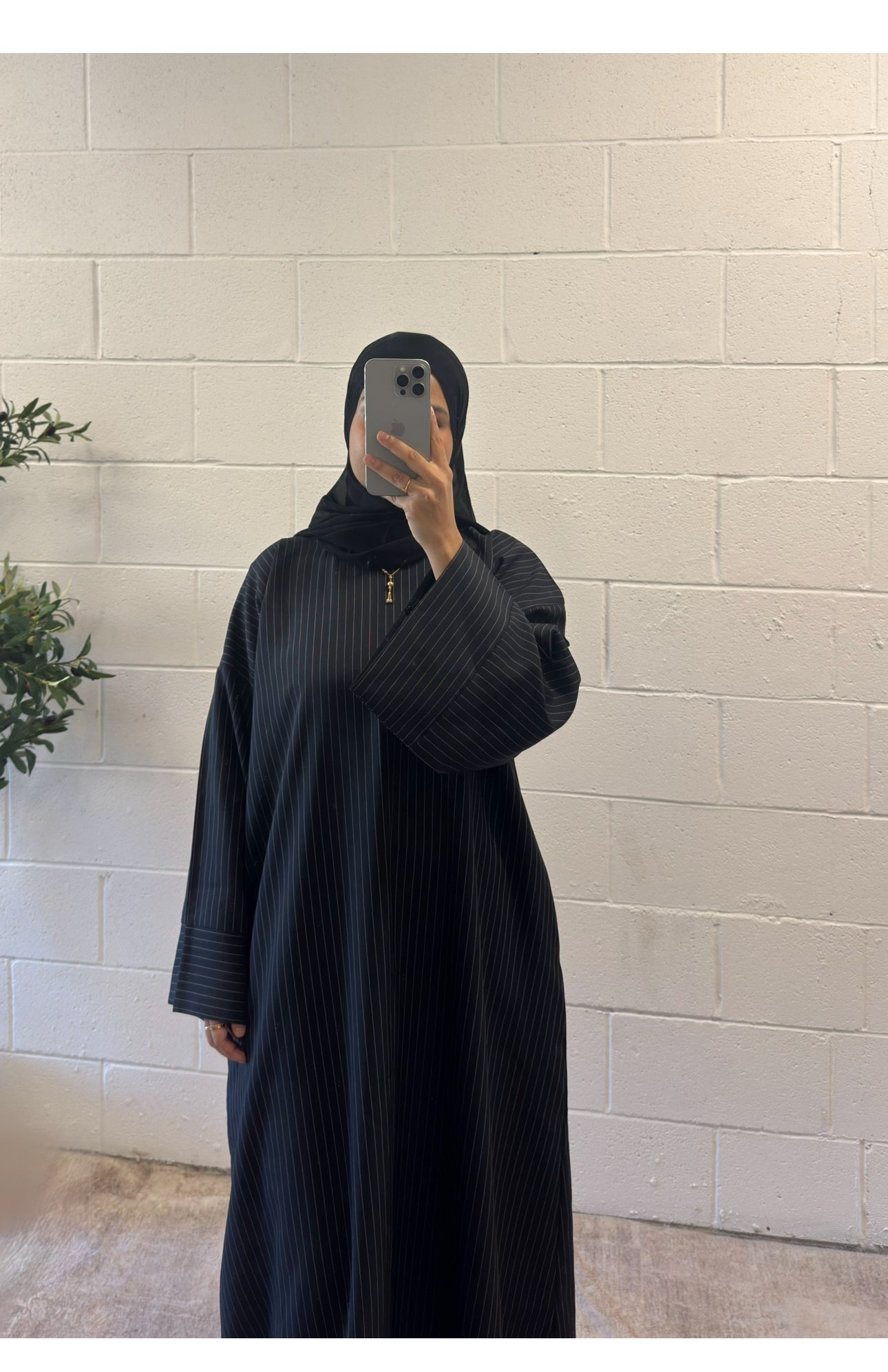 Stripe Abaya+Hijab-Black