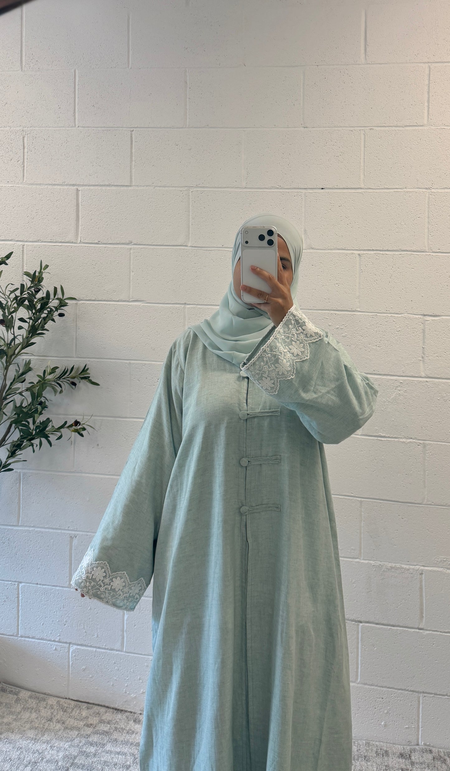 Sora-Linen Two Piece-Abaya Set-Soft Mint