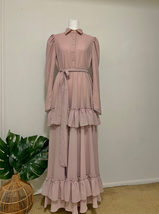 Rashni-Nude Pink Ruffle Dress