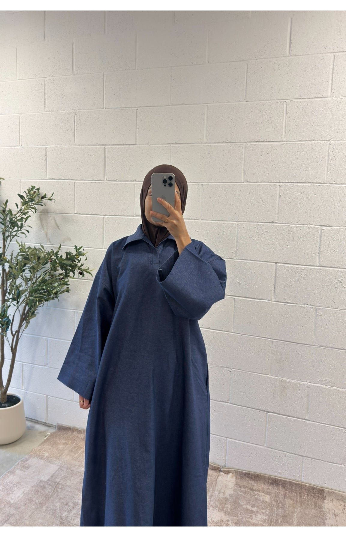 Denim-Loose fit-Shirt Abaya