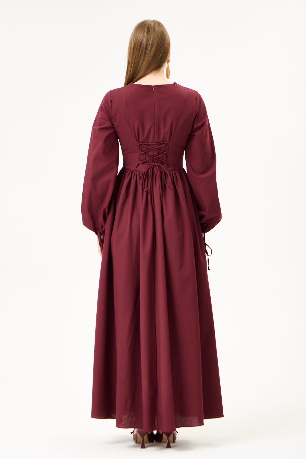 Willow-Dropped Waist- Maxi Dress-Maroon