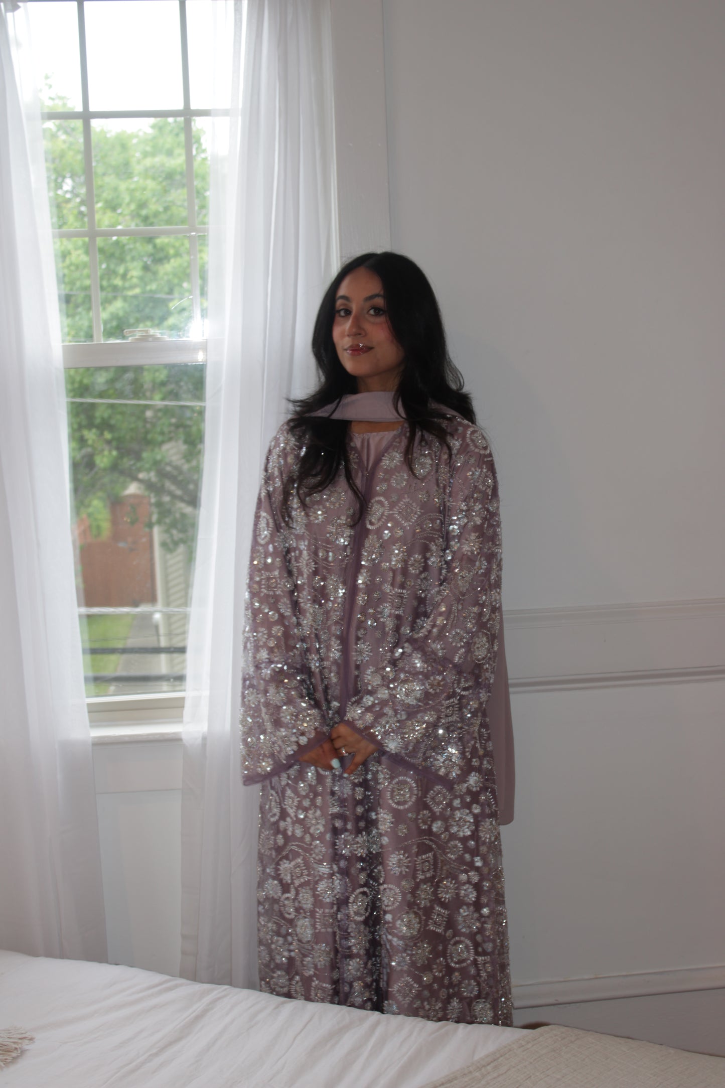 Roya-Heavily embellished-Abaya Set-Dusty Mauve