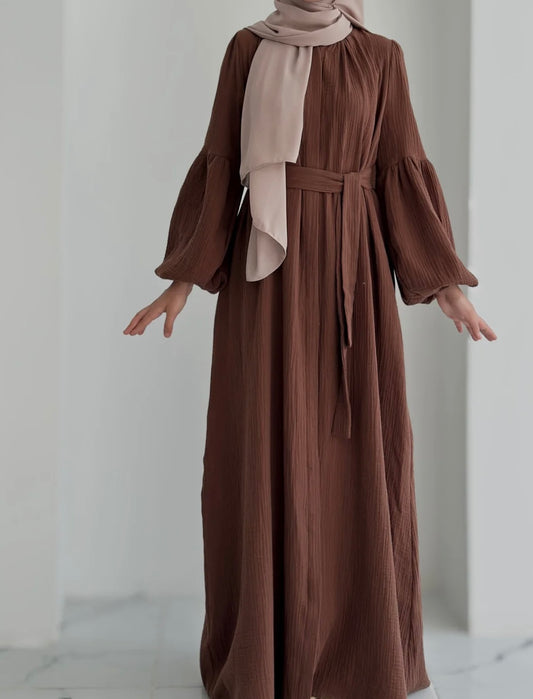 Fahri-Organic Muslin Dress-Brown