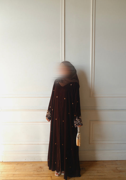 Layali-Luxury Velvet-Handcrafted-Abaya set-Brown