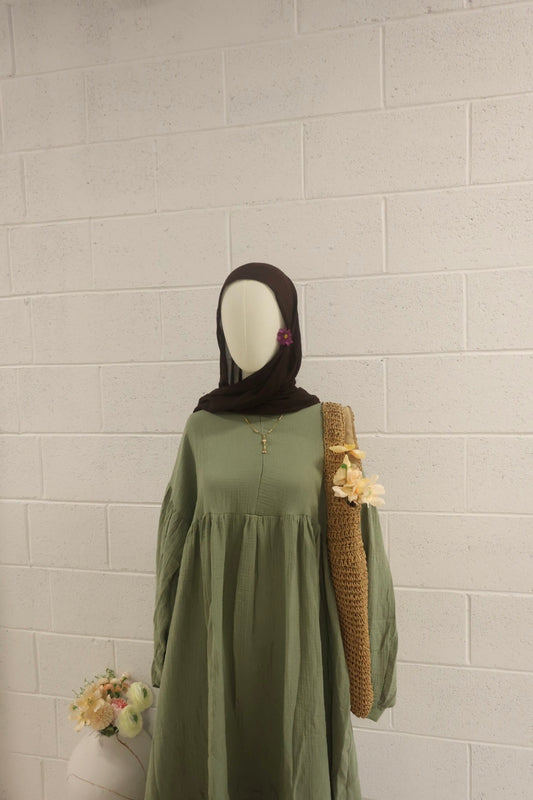 Farah-Organic Muslin Dress-Moss Green
