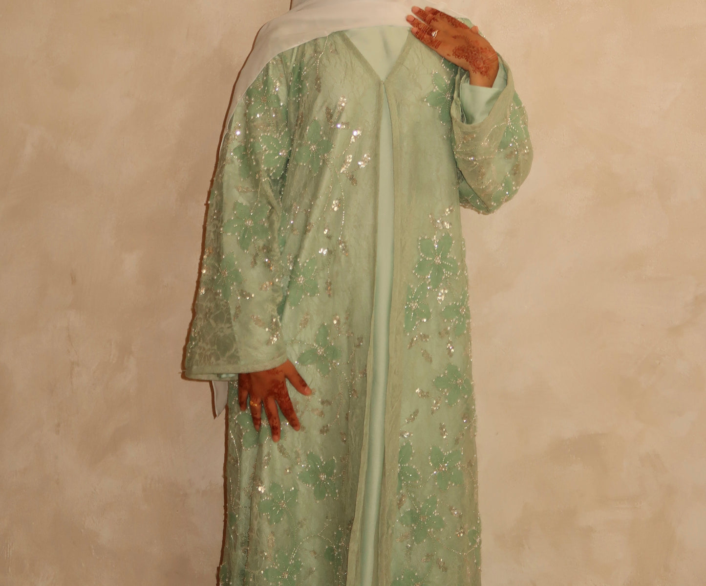Jasmine -Lace Embellished-Four Piece-Abaya Set