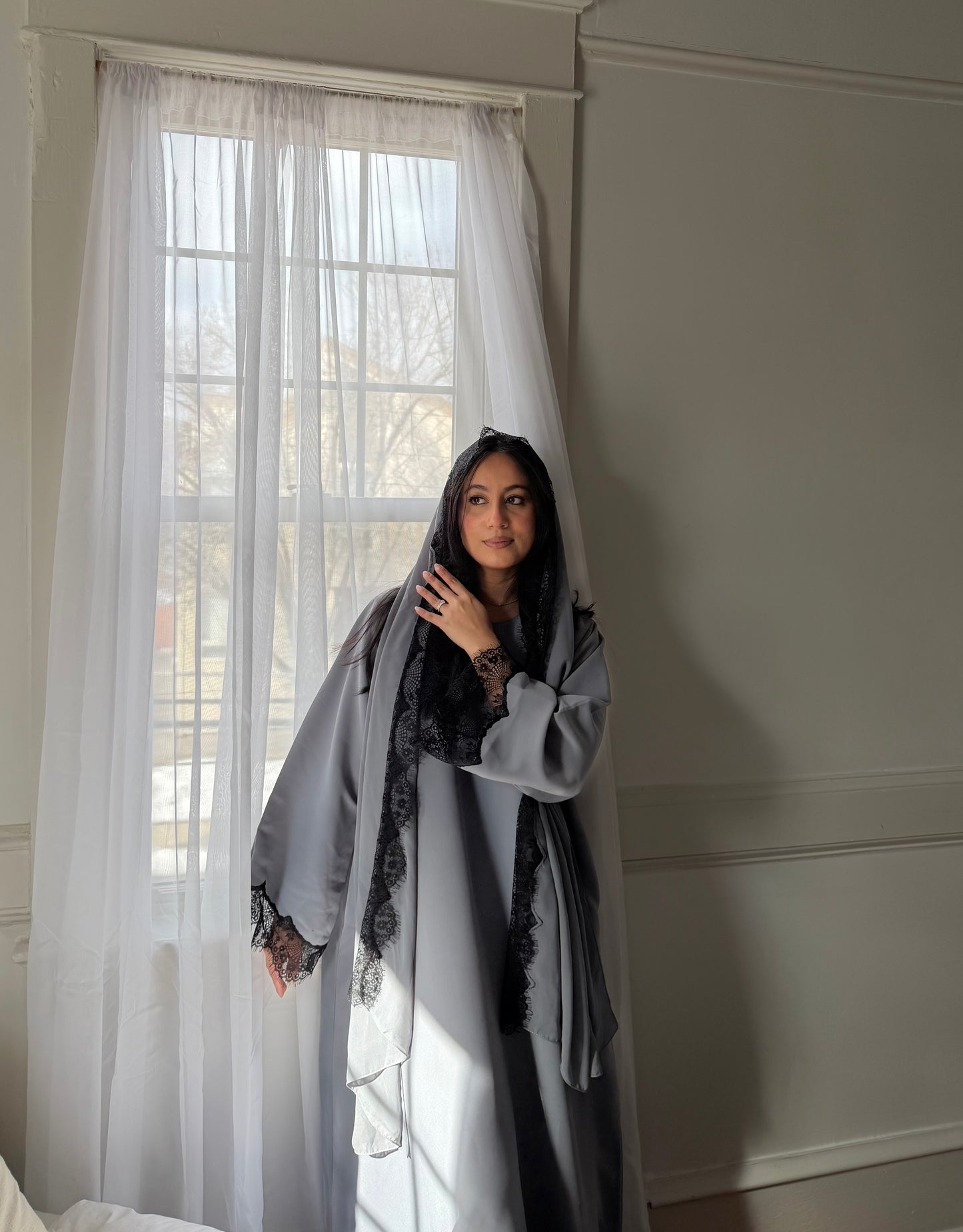 Rania-Abaya Crepe Set-State Gray