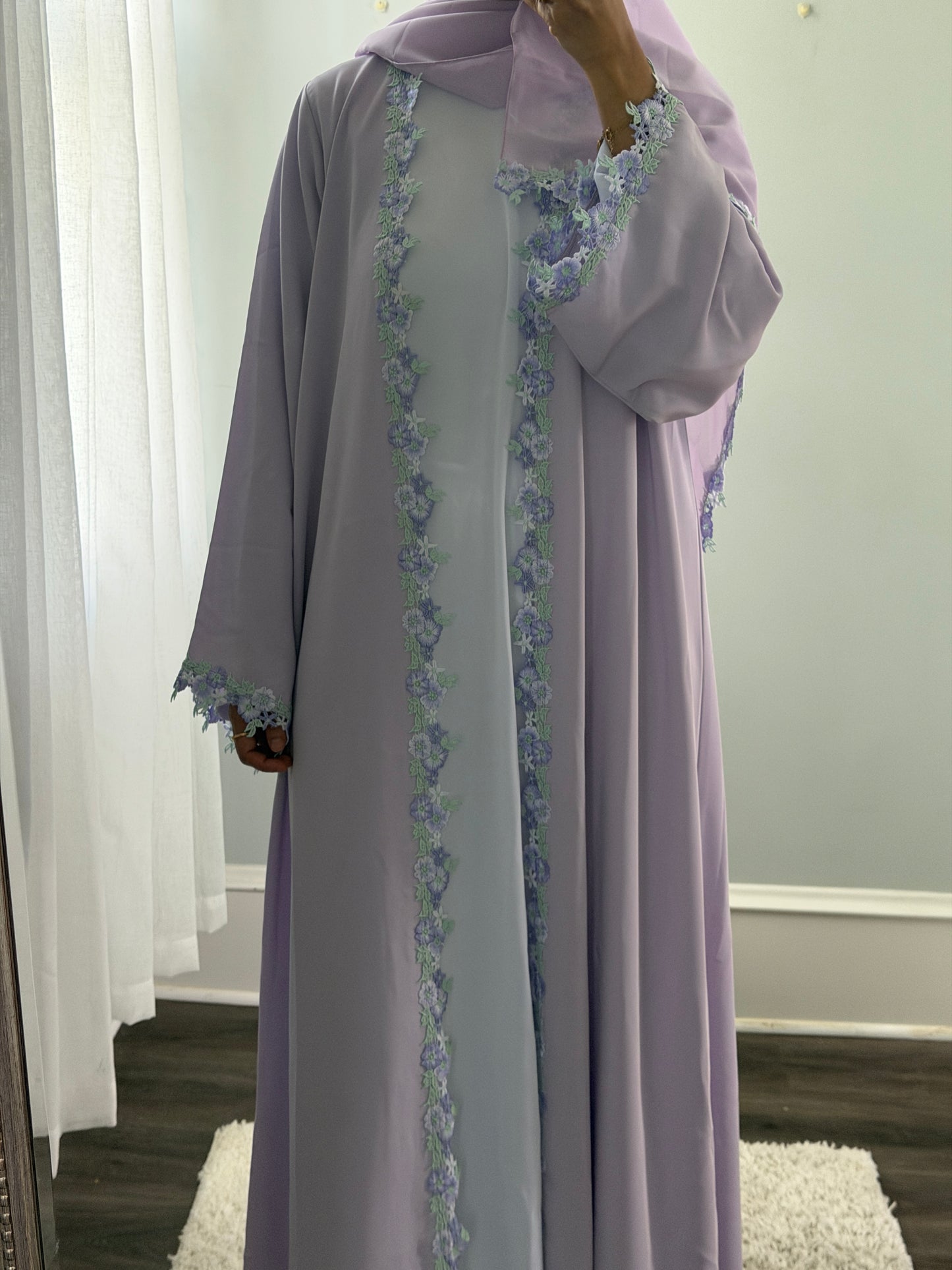 Afrin-Four Piece Lace-Abaya set- Lavender