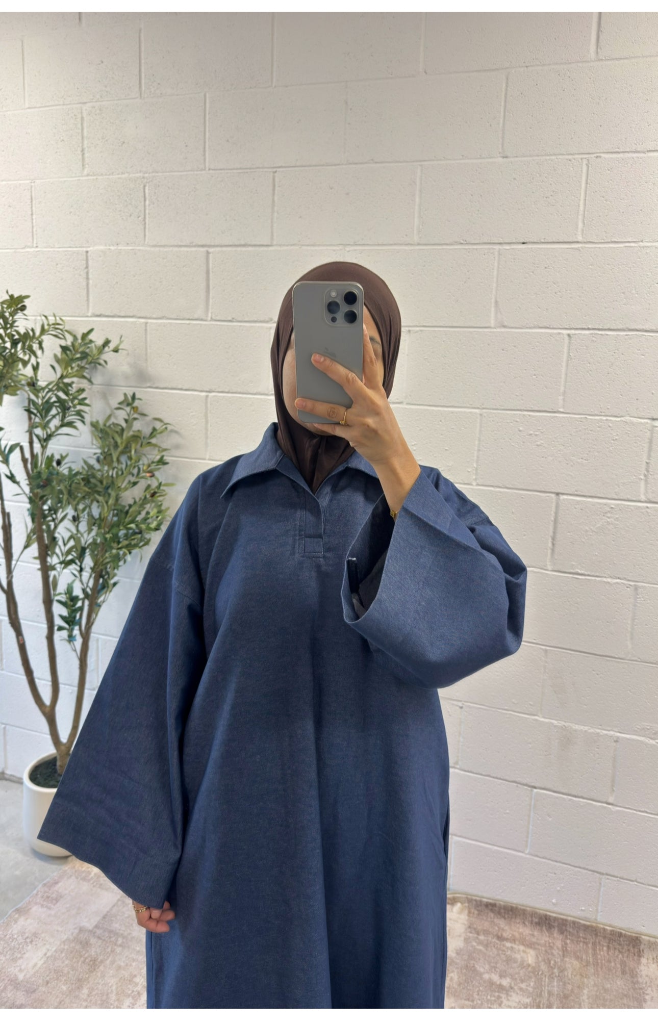 Denim-Loose fit-Shirt Abaya