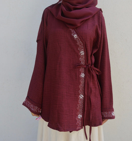 Hana-Handwork Blouse- Burnt Maroon