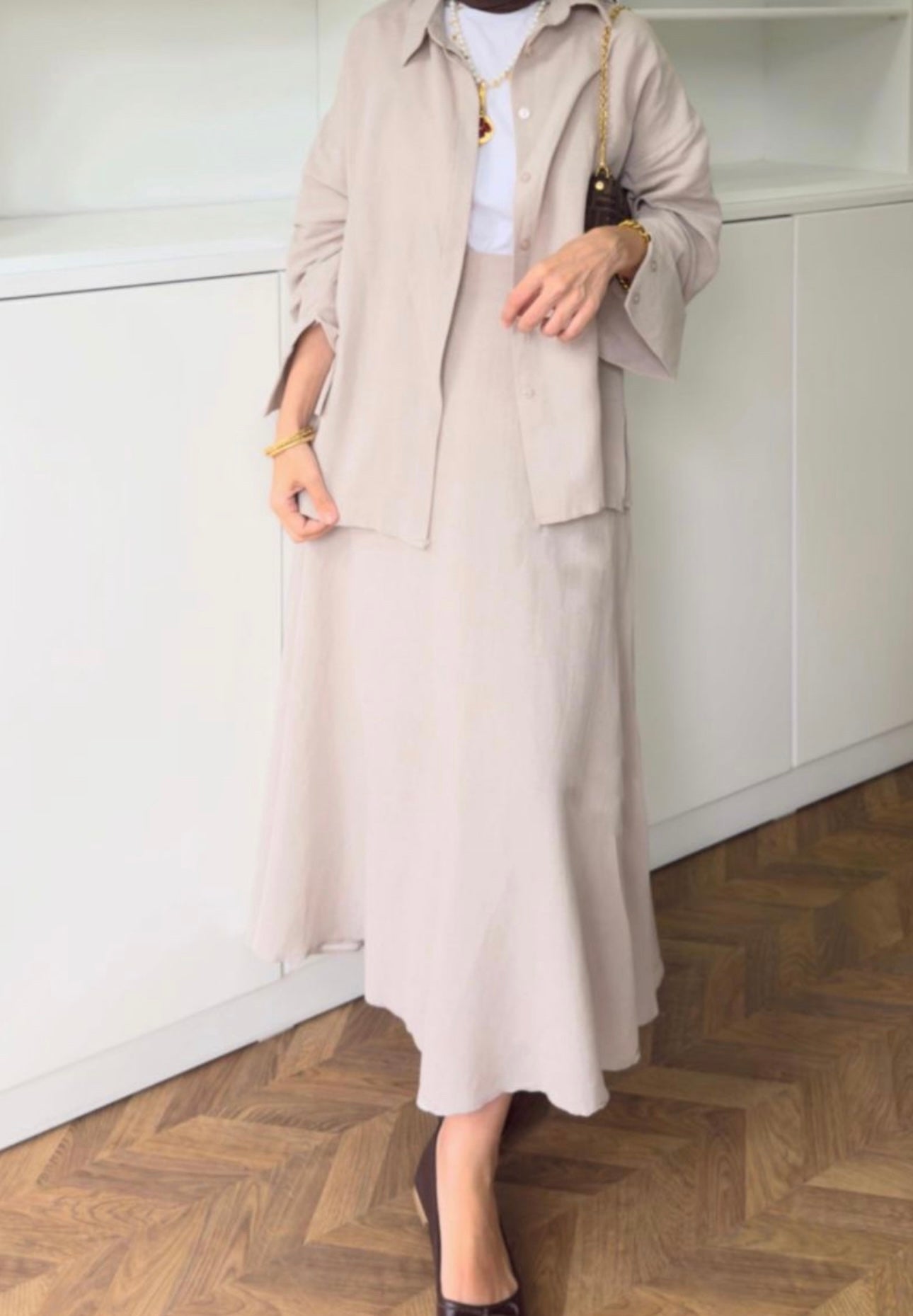 Linen Skirt-Set-Beige