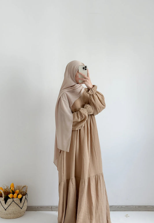 Muslin Maxi Dress-Tan