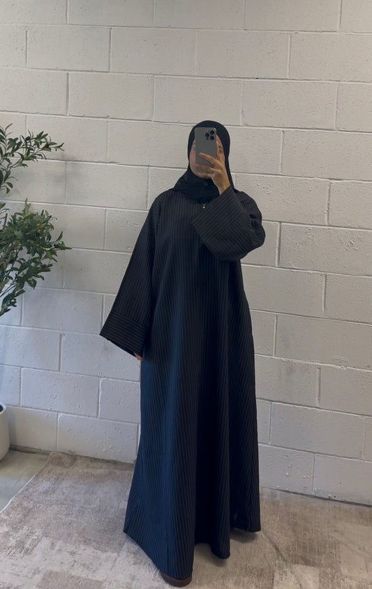 Stripe Abaya+Hijab-Black