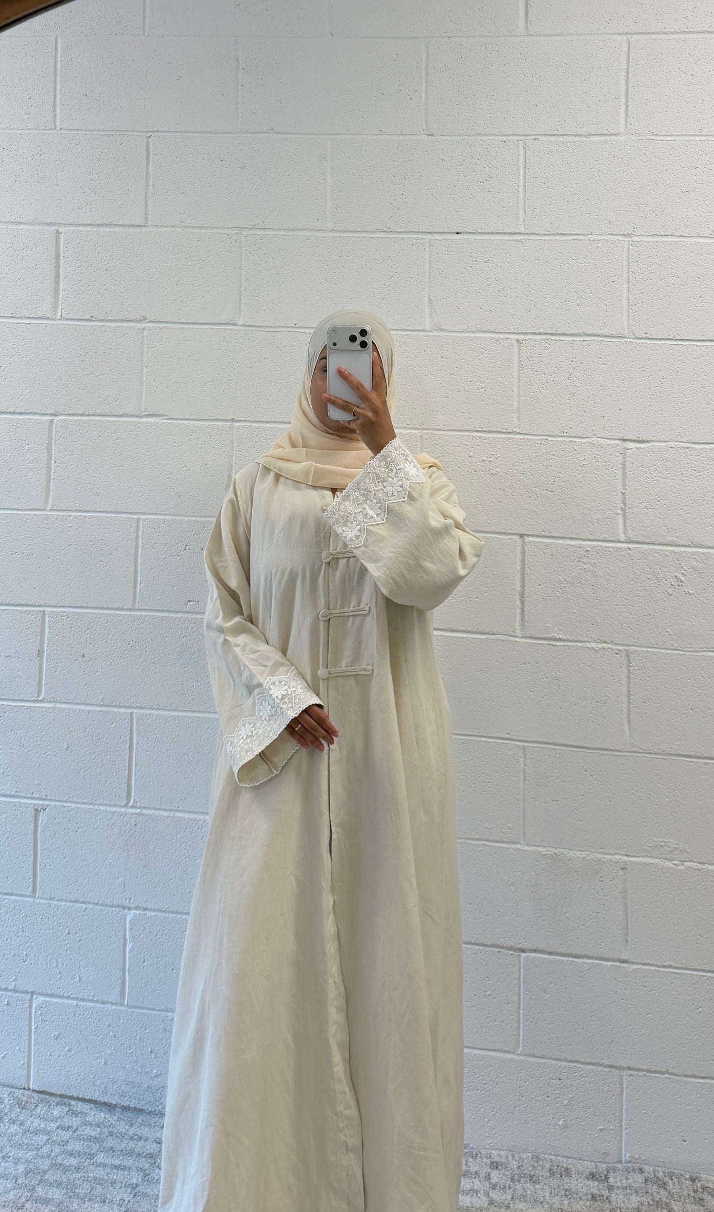 Sora-Linen Two Piece-Abaya Set-Cream
